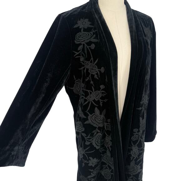 Vintage Y2K Vintage Paparazzi Black Velvet Embroidered Long Cardigan Sweater  M - Picture 2 of 7